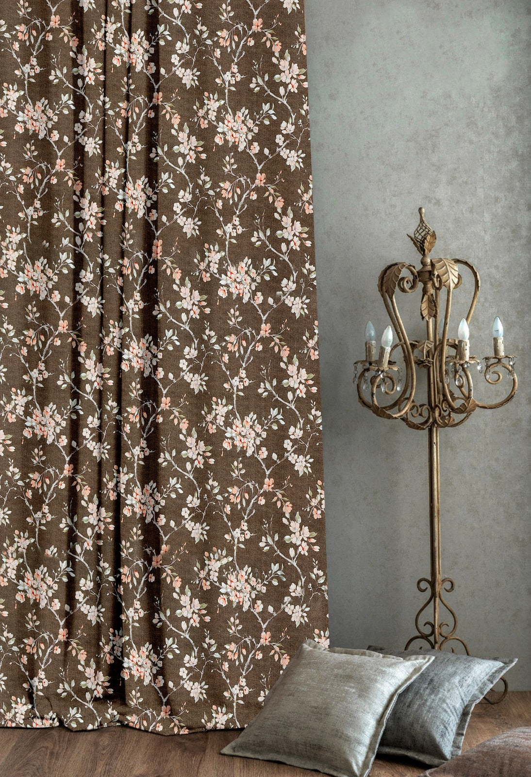 Comic Coffee Brown Blackout Curtains – Warm Floral Sophistication with Light-Blocking Comfort