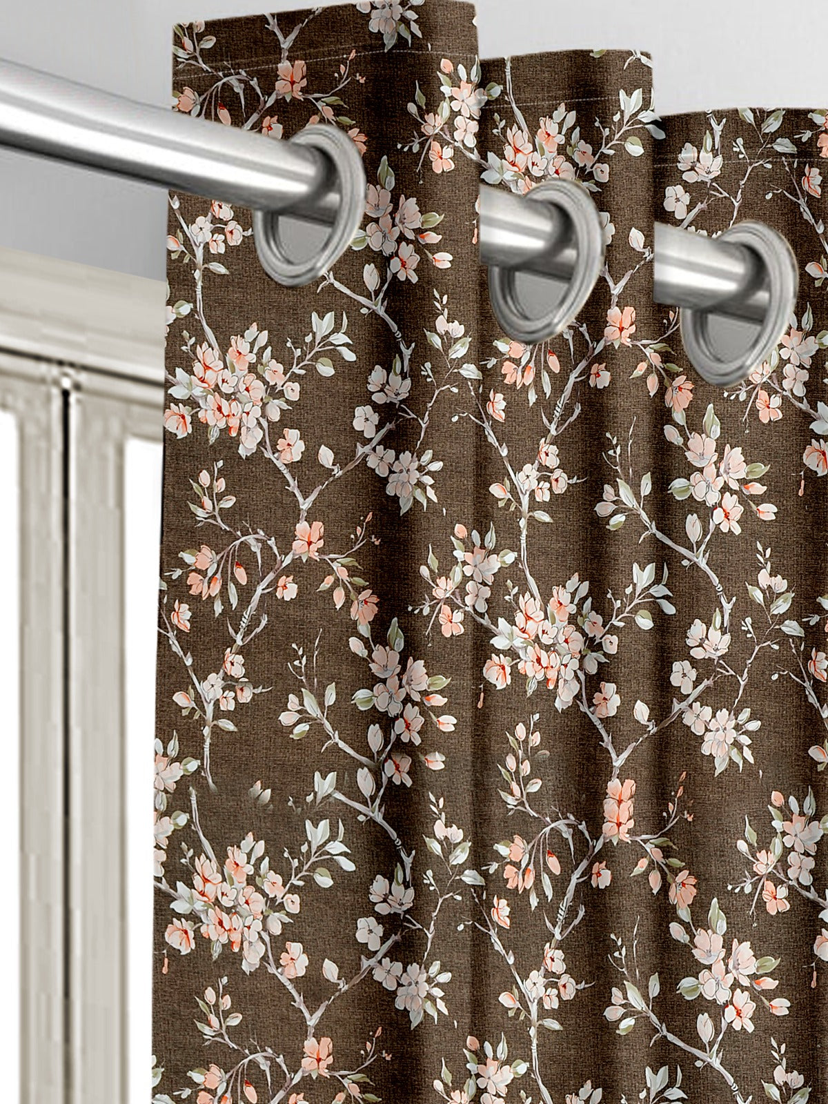 Comic Coffee Brown Blackout Curtains – Warm Floral Sophistication with Light-Blocking Comfort