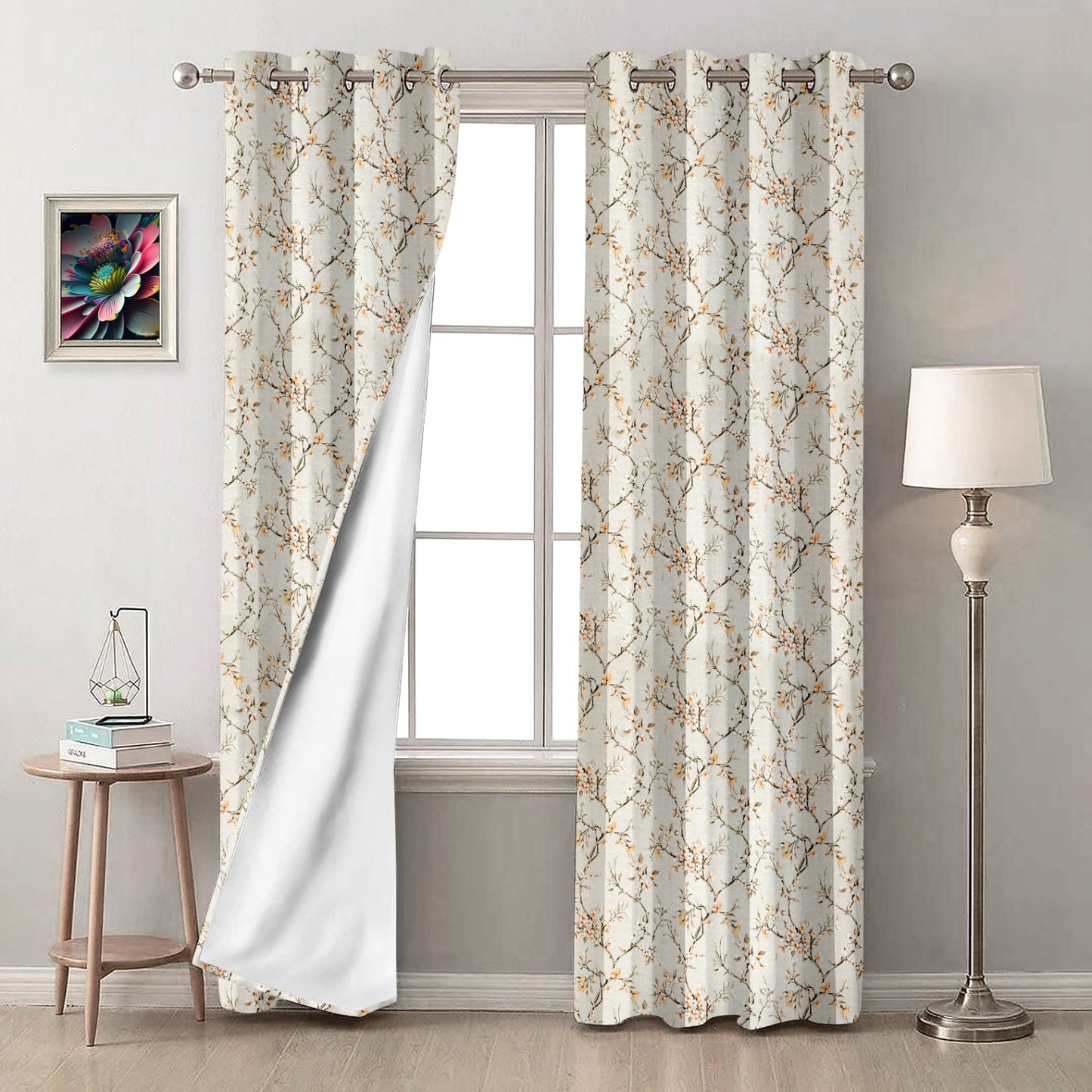 Comic Cream Blackout Curtains – Timeless Floral Elegance with Light-Blocking Design