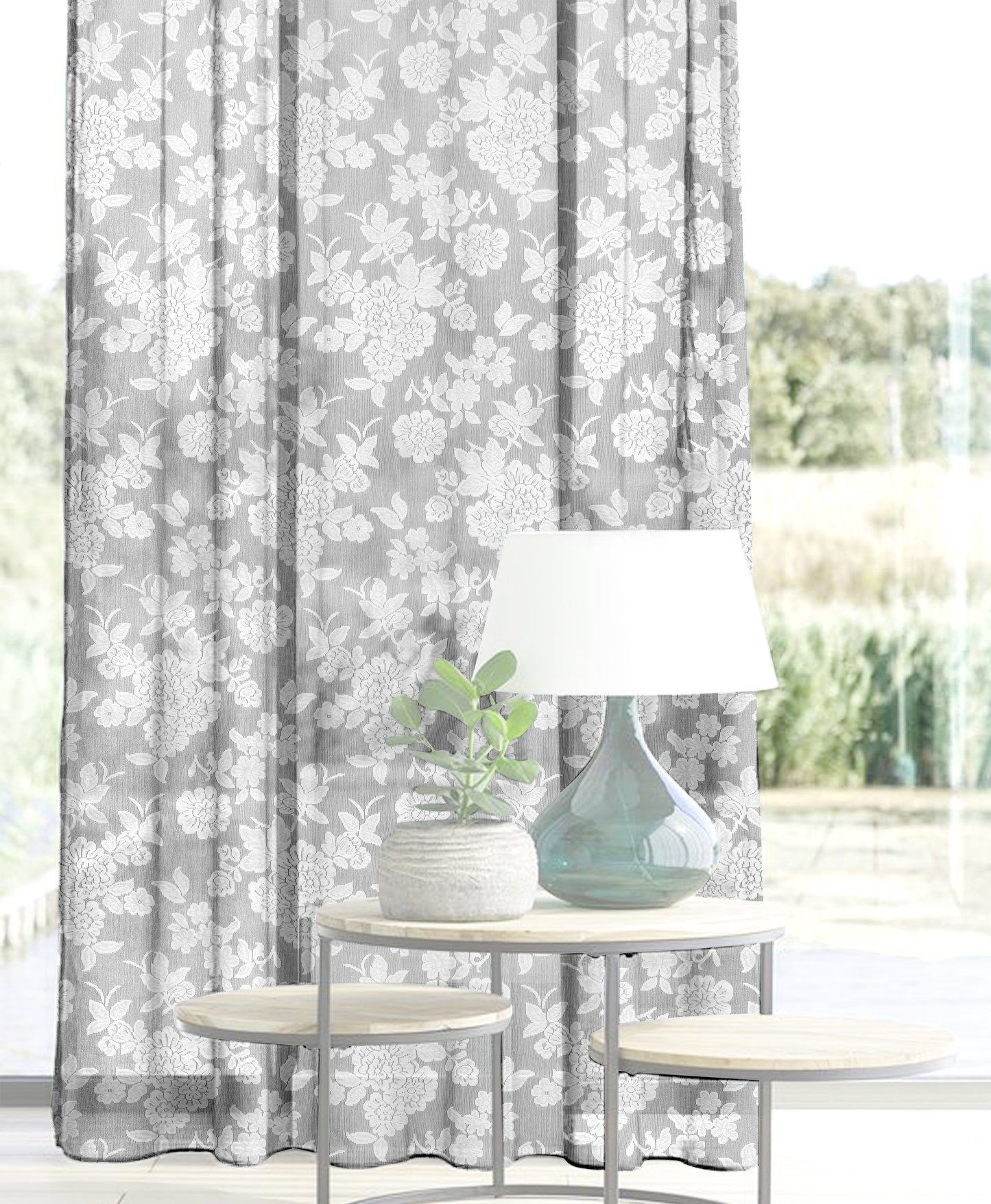 Elen White Floral Curtains – Classic Elegance in Sheer Grace