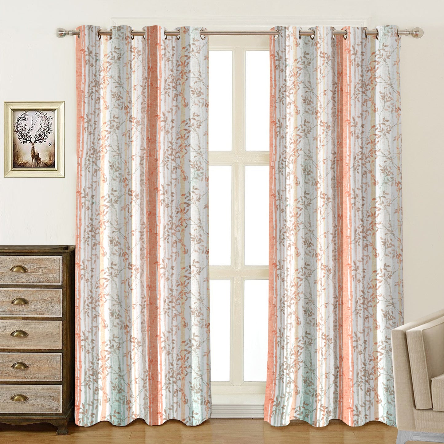 Famina Peach Curtains – Delicate Floral Stripes for a Fresh and Elegant Look