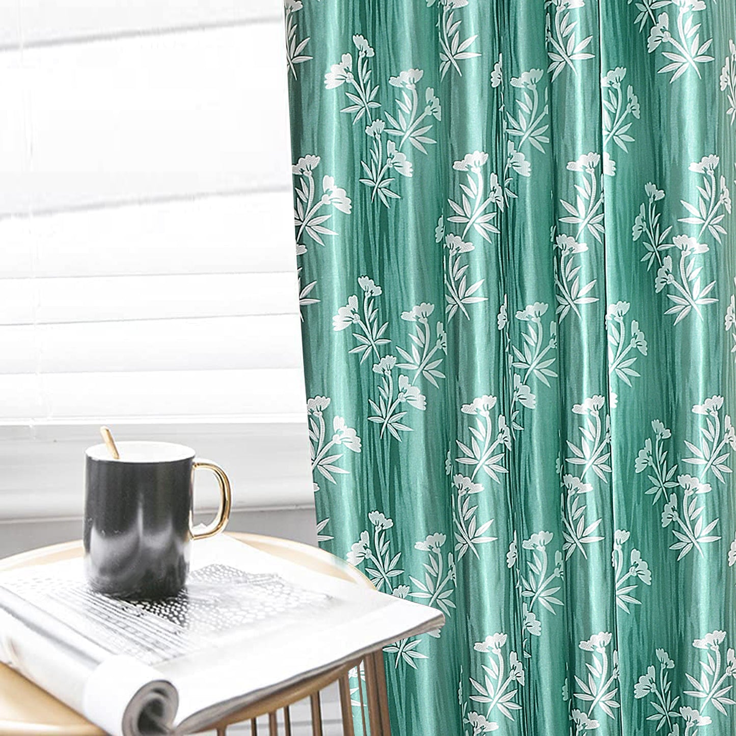 Remy Aqua Curtains – Bamboo Floral Elegance