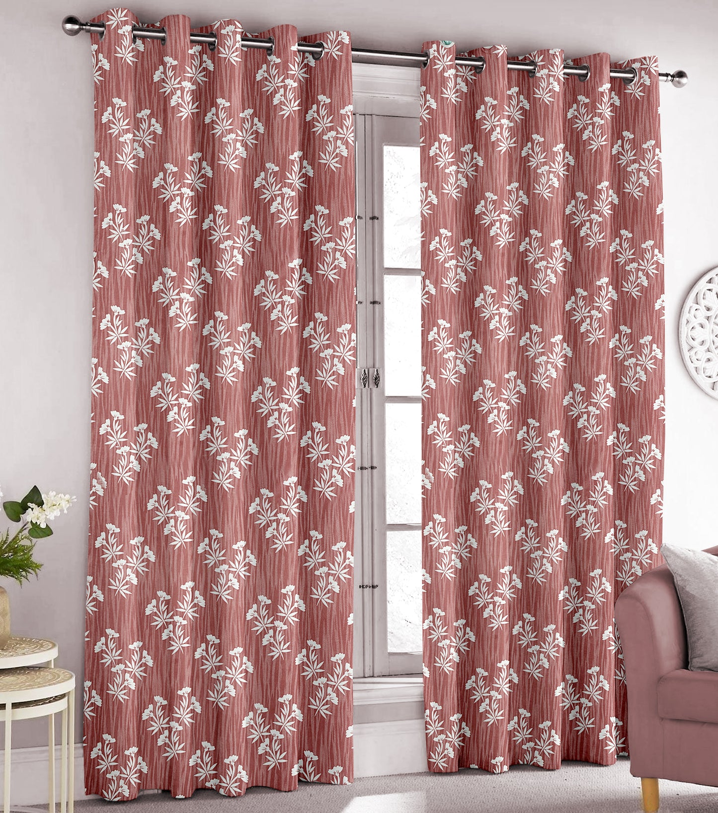 Remy Rusty Red Curtains – Enchanting Floral Bamboo Floral Design