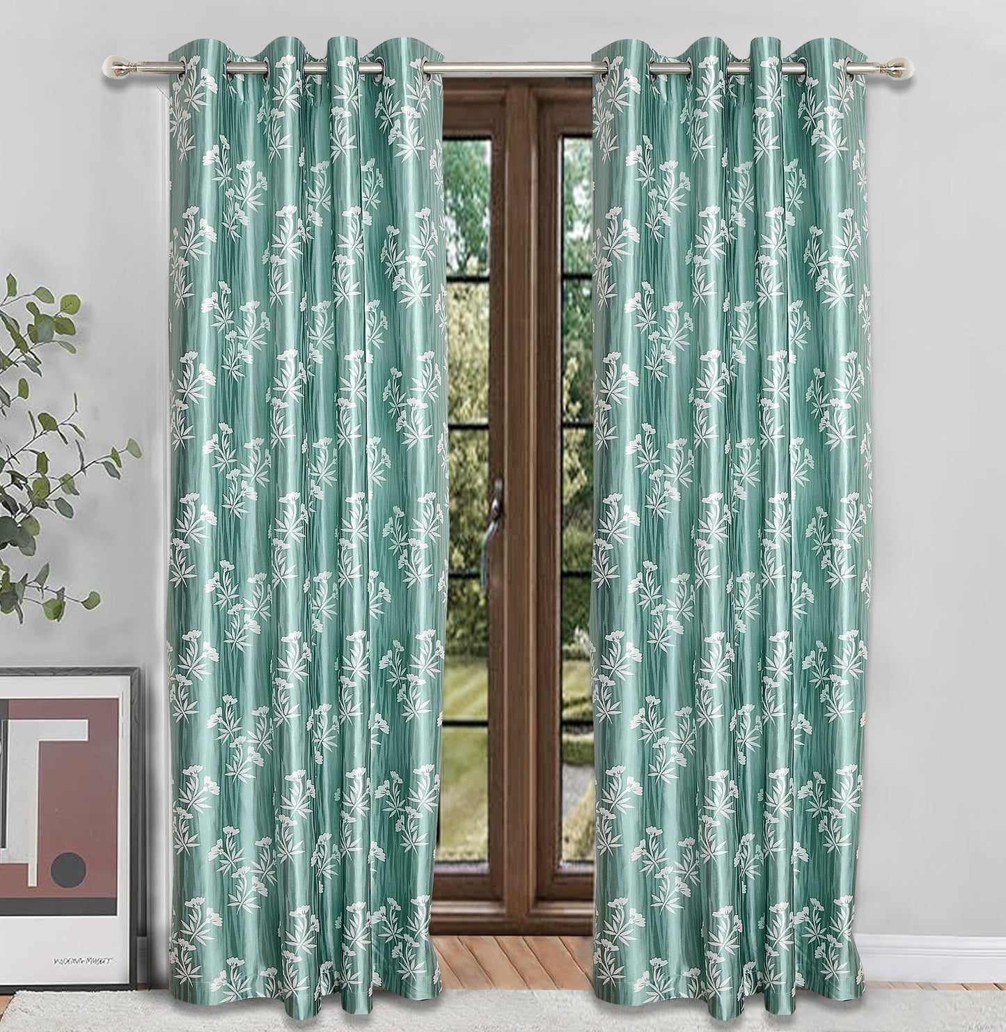 Remy Aqua Curtains – Bamboo Floral Elegance