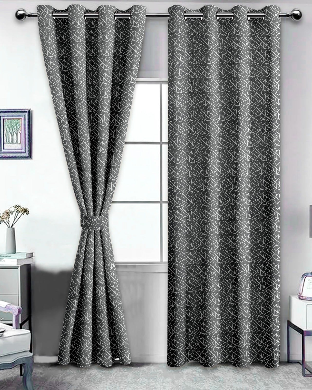 Radiance Grey Curtains – Modern Geometric Design for Sleek and Stylish Interiors