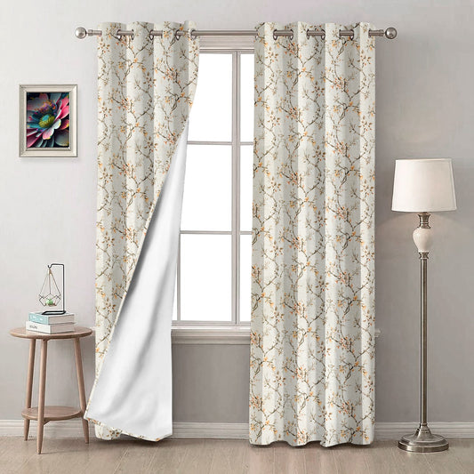 Comic Cream Blackout Curtains – Timeless Floral Elegance with Light-Blocking Design
