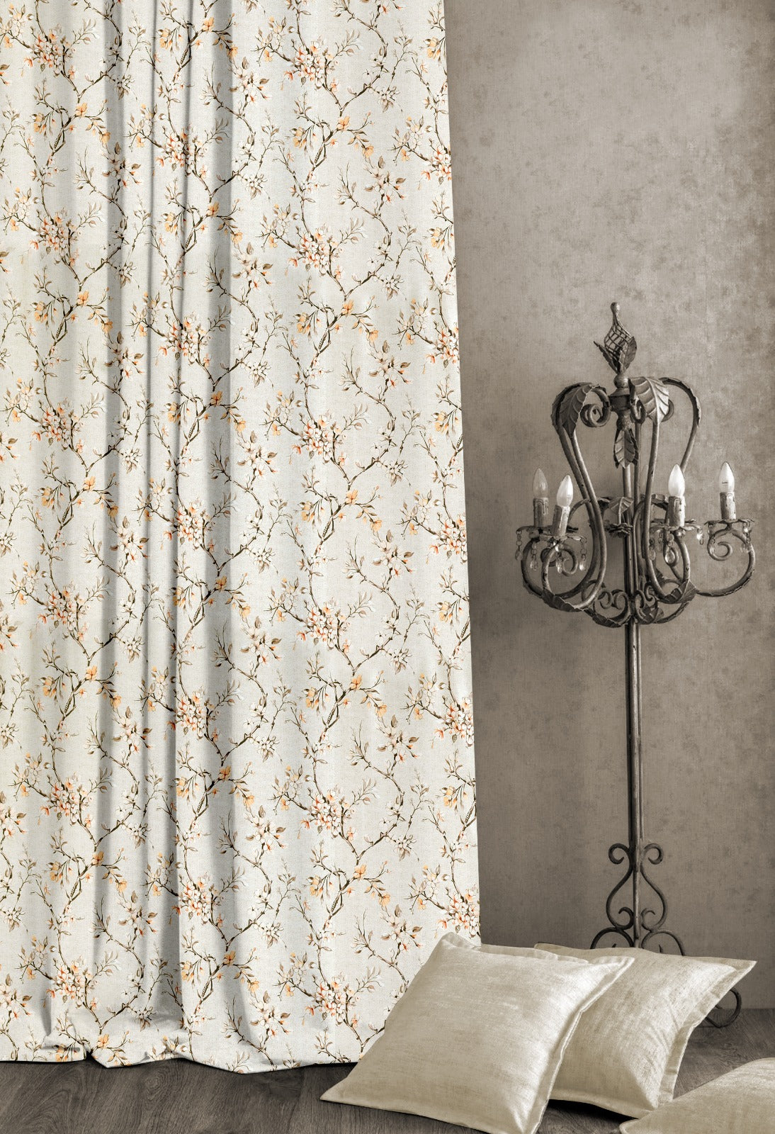 Comic Cream Blackout Curtains – Timeless Floral Elegance with Light-Blocking Design