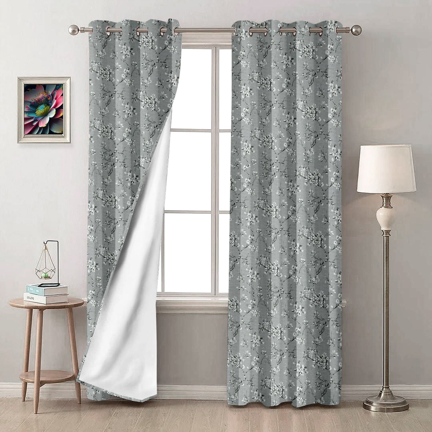 Comic Grey Blackout Curtains – Subtle Floral Elegance with Light-Blocking Functionality