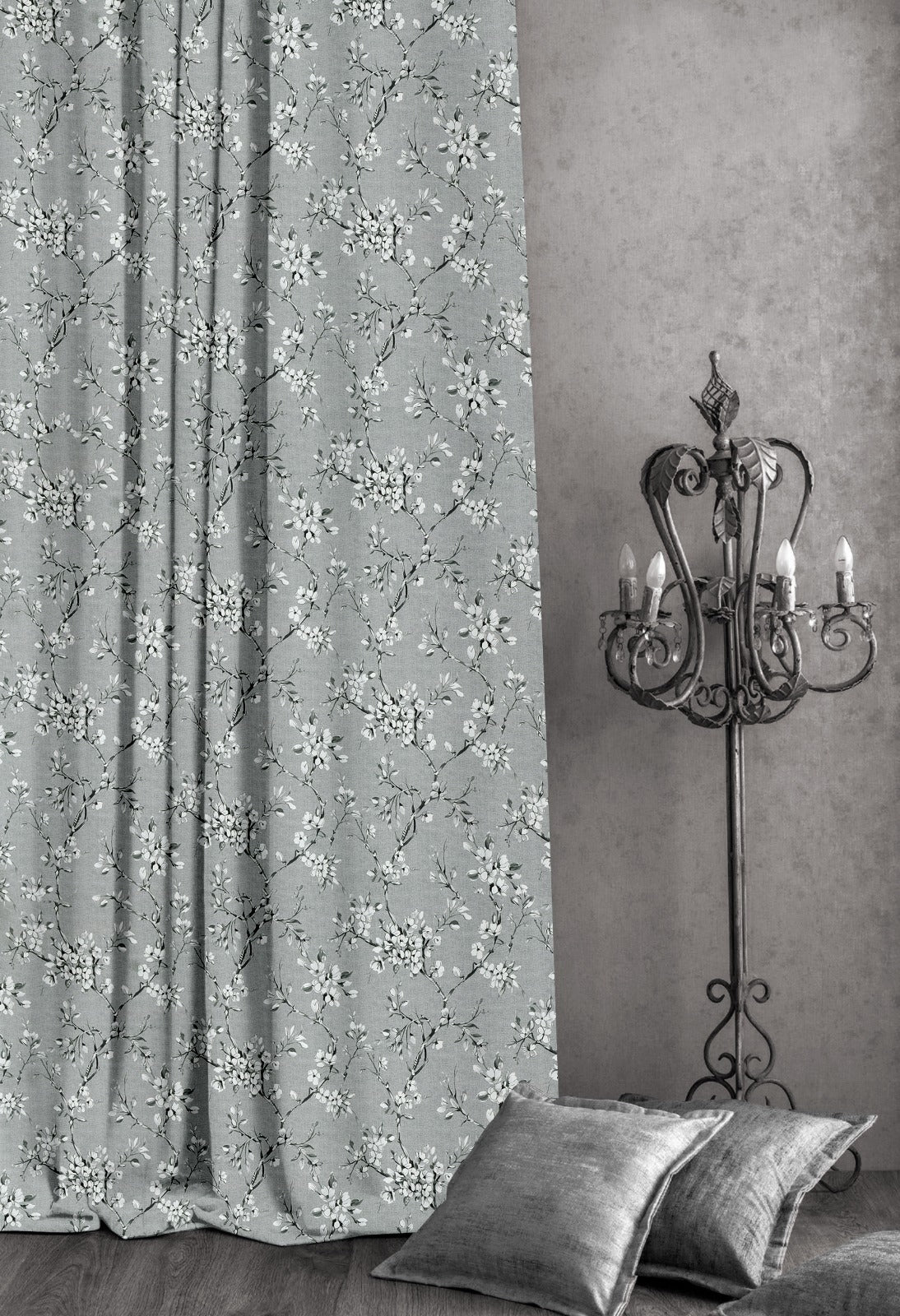 Comic Grey Blackout Curtains – Subtle Floral Elegance with Light-Blocking Functionality