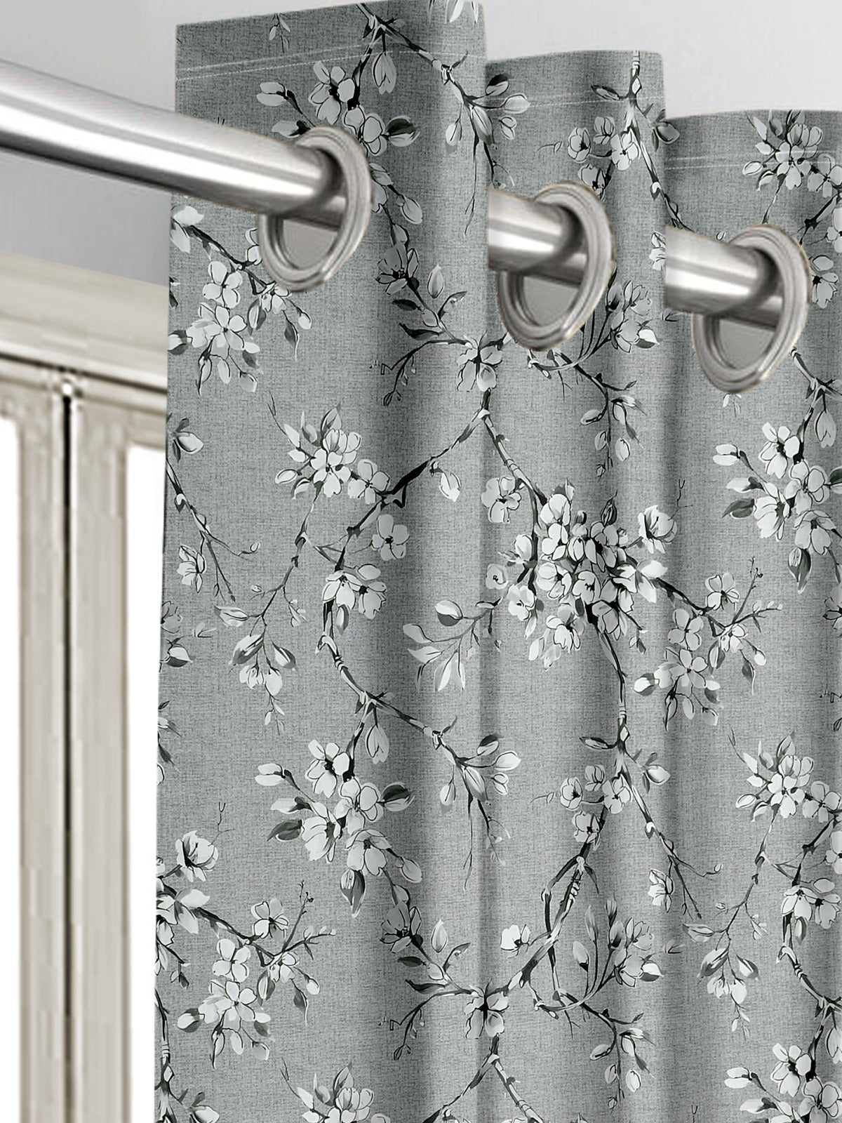 Comic Grey Blackout Curtains – Subtle Floral Elegance with Light-Blocking Functionality