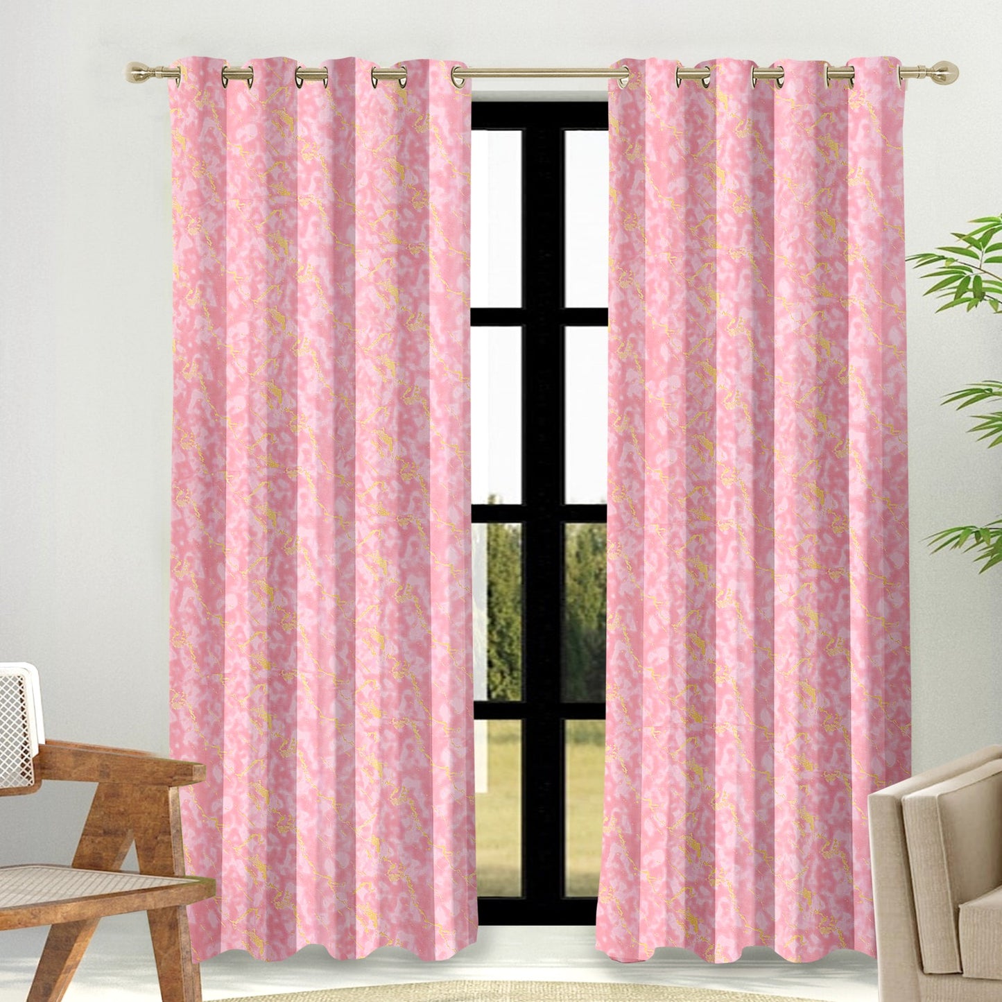 Digi gold Pink Curtains – Luxe Marble Elegance