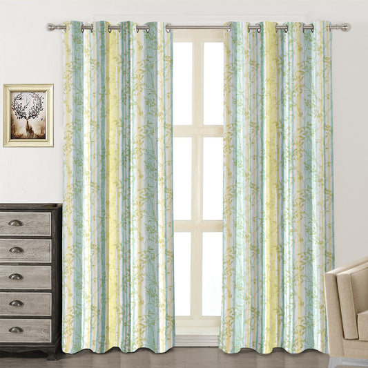 Famina Green Curtains – Refreshing Floral Stripes for a Natural and Modern Look