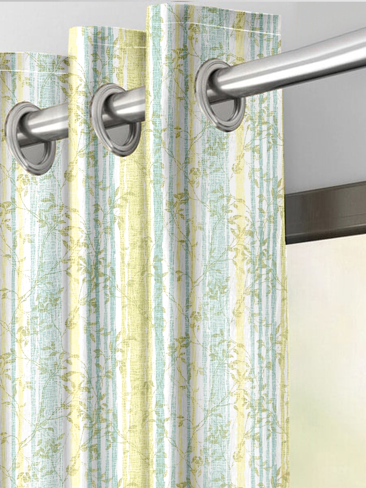 Famina Green Curtains – Refreshing Floral Stripes for a Natural and Modern Look