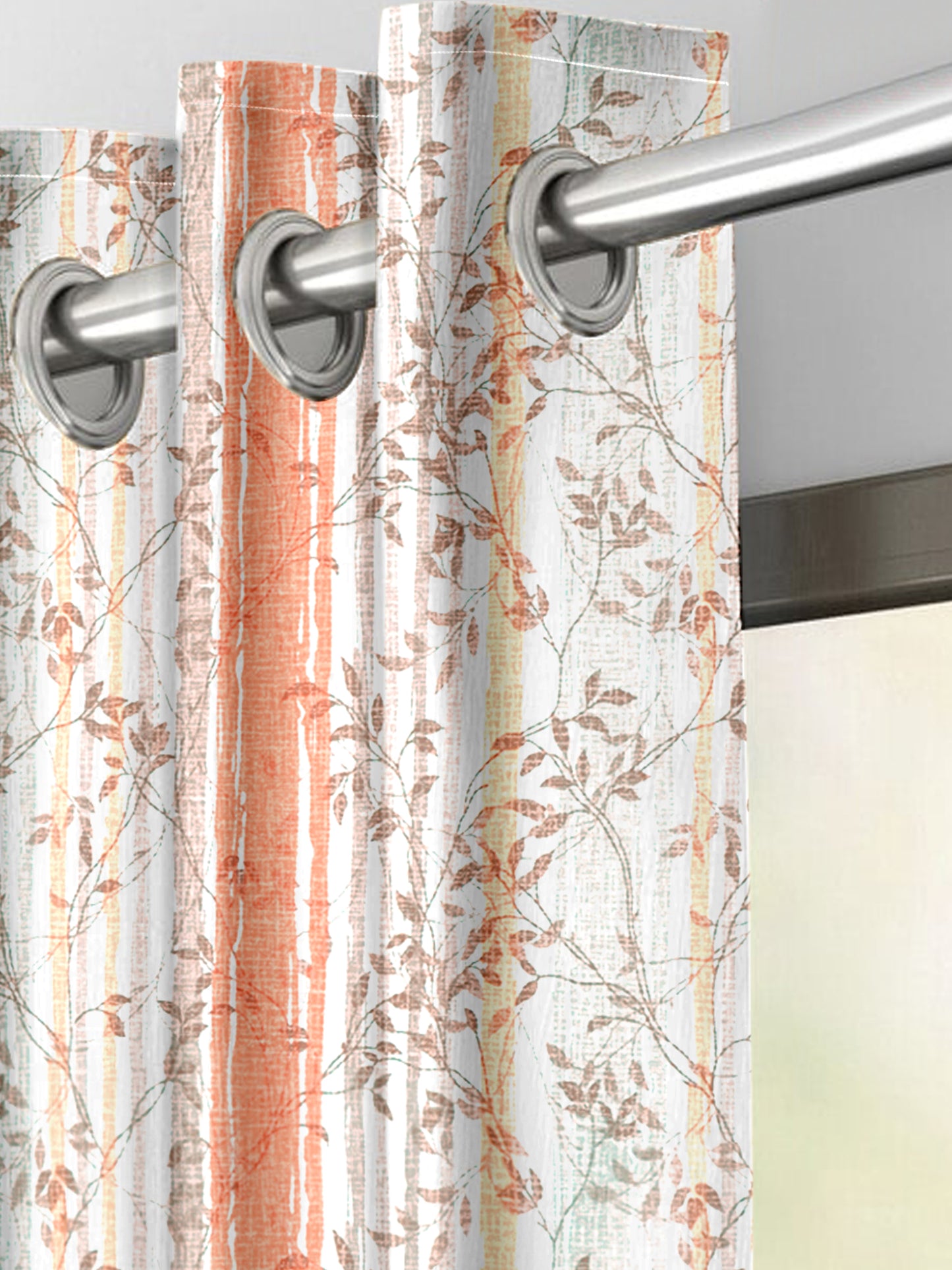 Famina Peach Curtains – Delicate Floral Stripes for a Fresh and Elegant Look