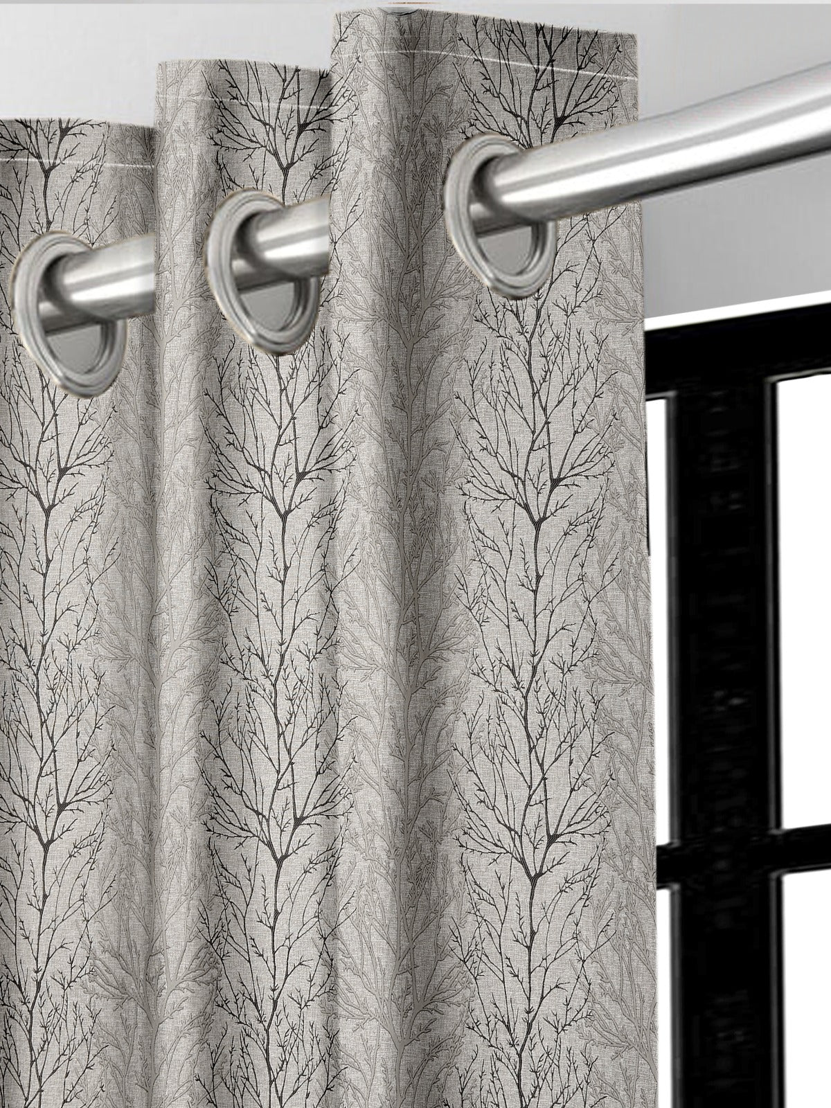 Juliet Grey Curtains – Elegant Tree Pattern for a Serene and Modern Ambiance