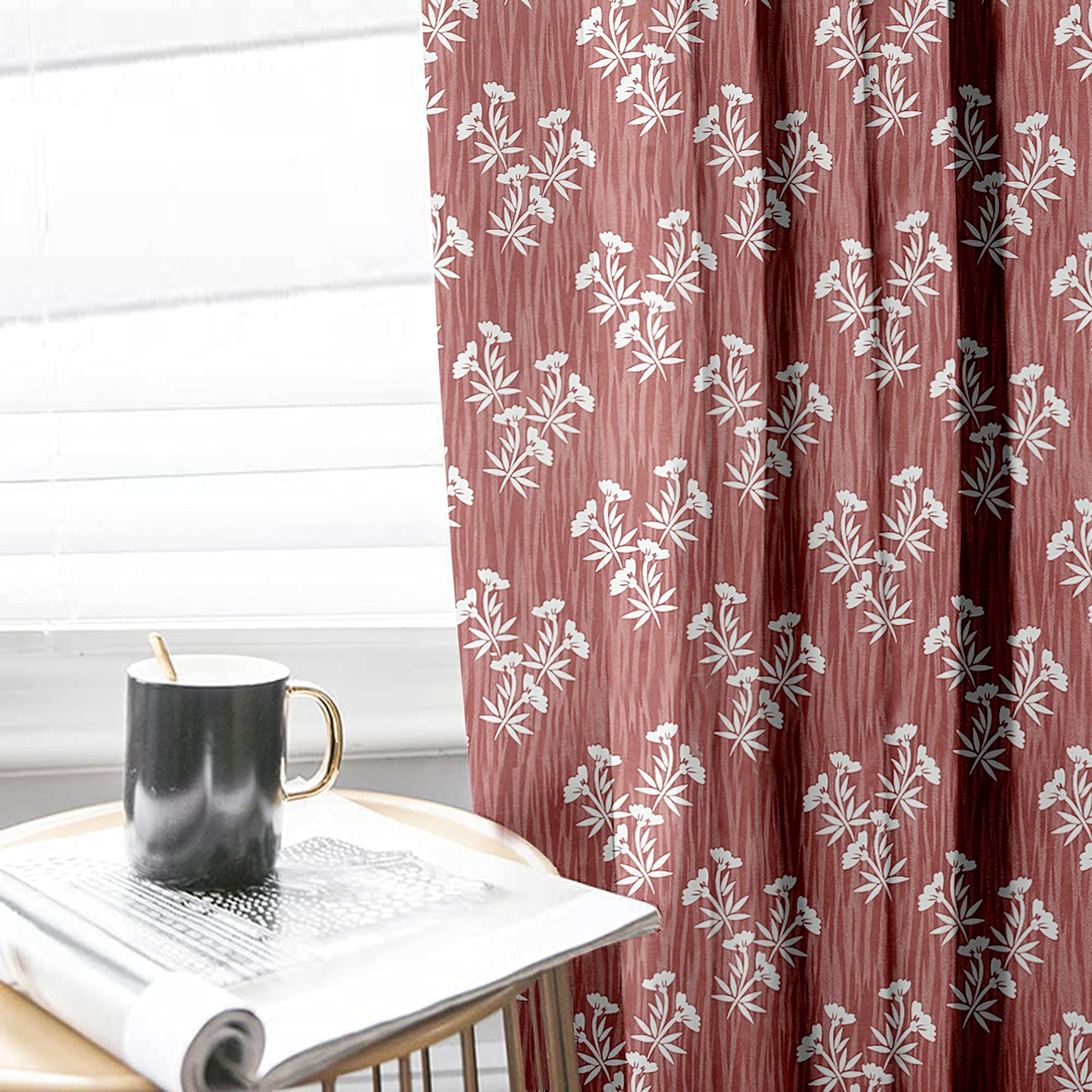 Remy Rusty Red Curtains – Enchanting Floral Bamboo Floral Design