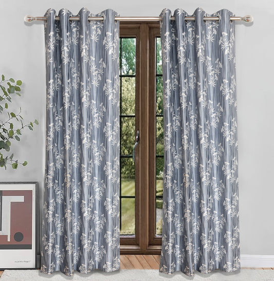 Remy Grey Curtains – Delicate Bamboo Floral Patterns for a Sophisticated Touch