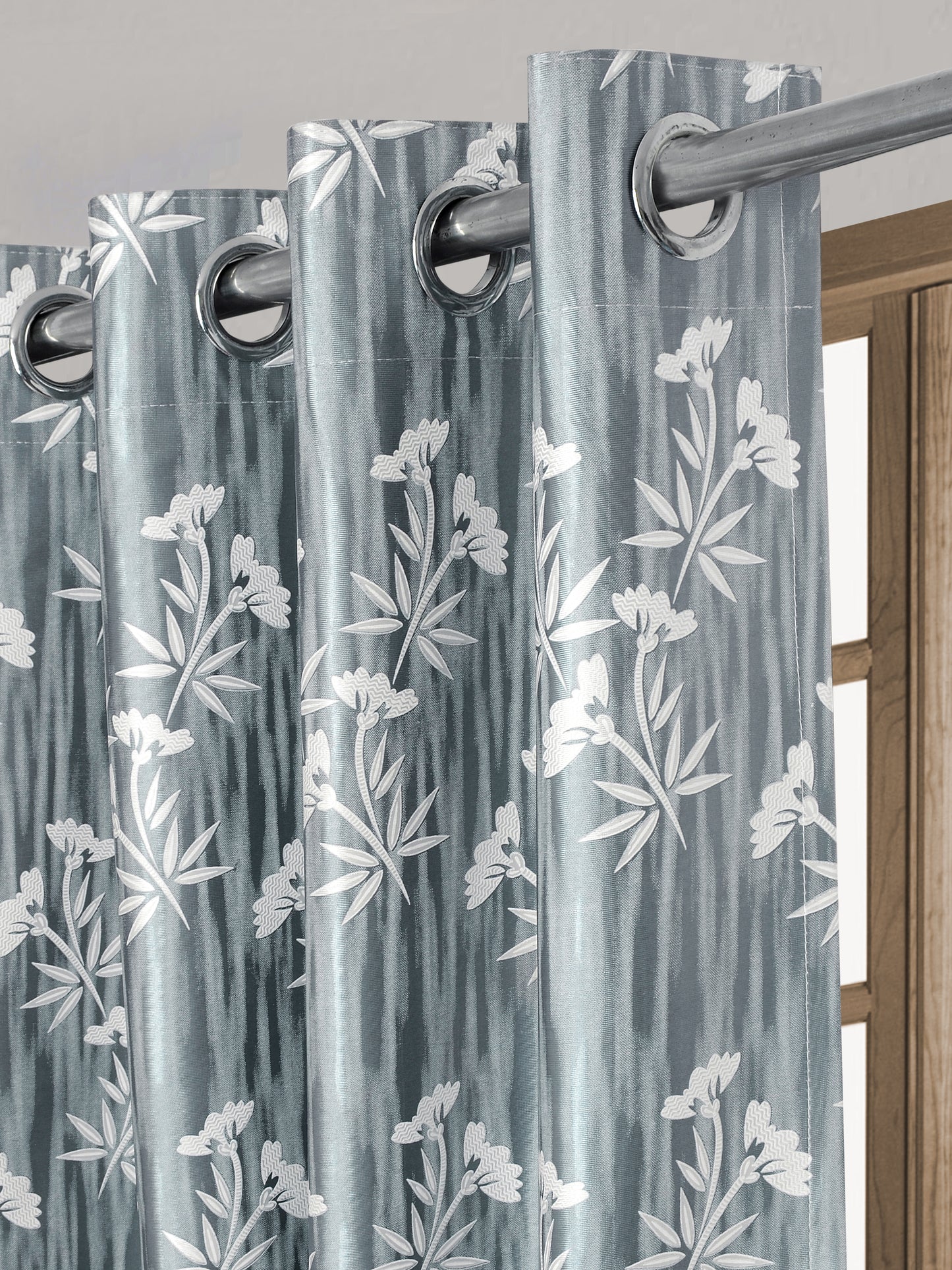 Remy Grey Curtains – Delicate Bamboo Floral Patterns for a Sophisticated Touch