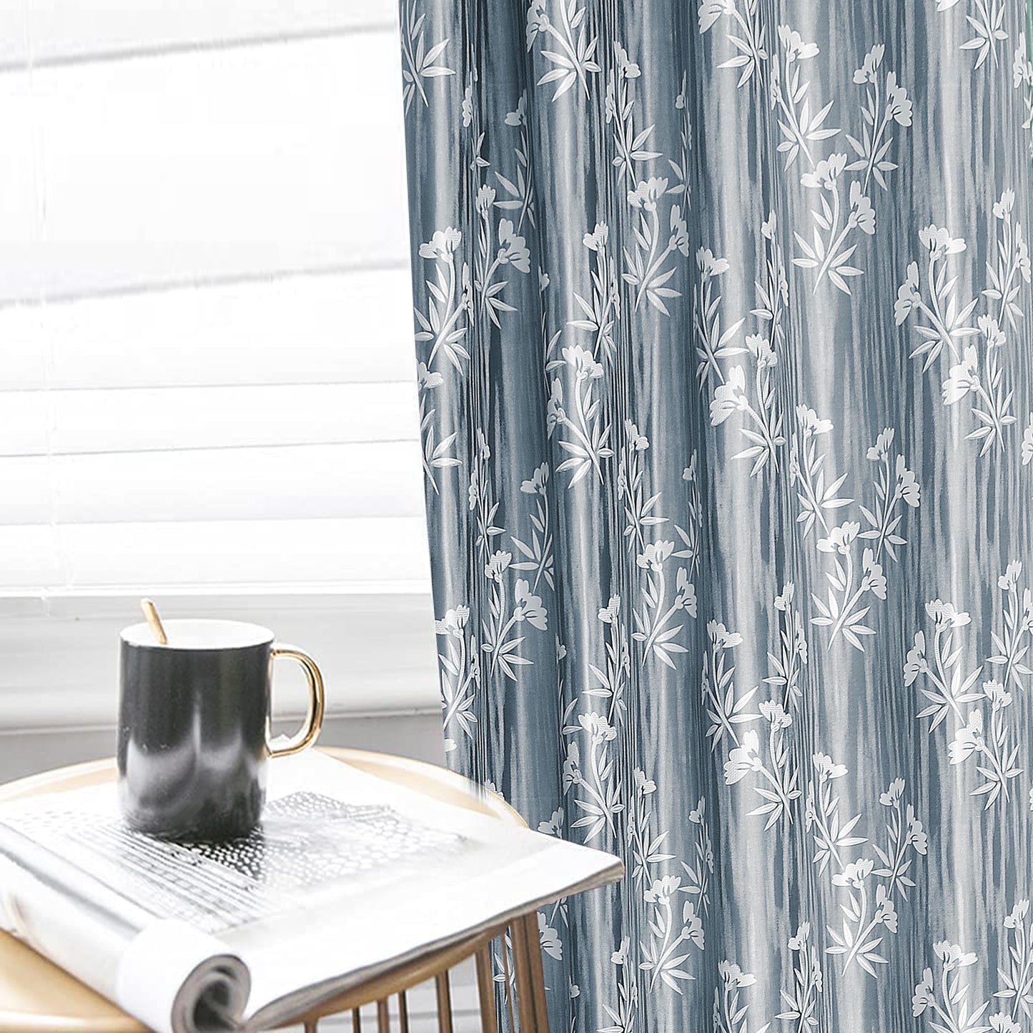Remy Grey Curtains – Delicate Bamboo Floral Patterns for a Sophisticated Touch