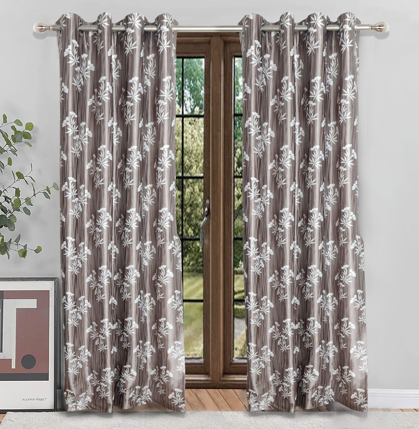Remy Coffee Curtains – Elegant Bamboo Floral Design