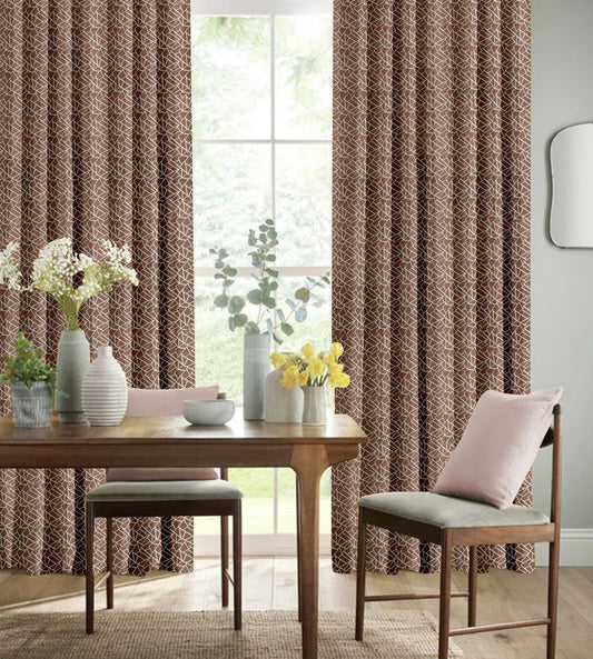 Radiance Coffee Curtains – Sophisticated Geometric Design for Warm Interiors