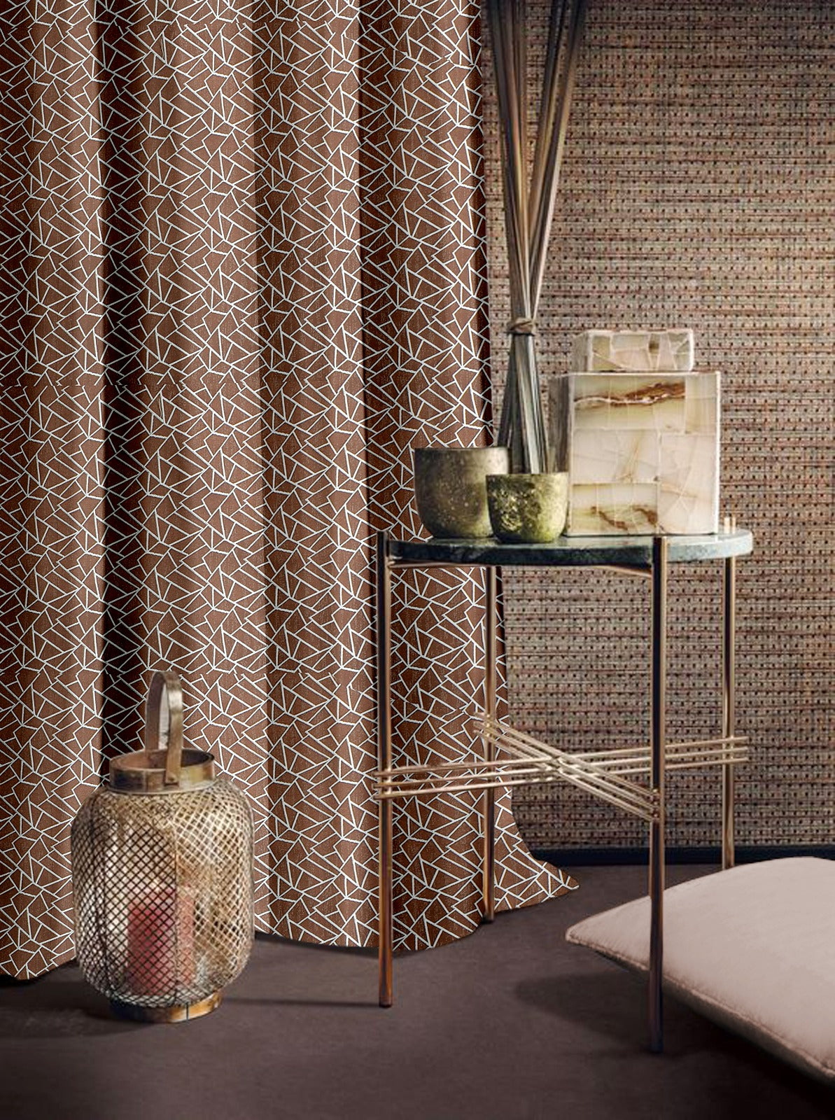 Radiance Coffee Curtains – Sophisticated Geometric Design for Warm Interiors
