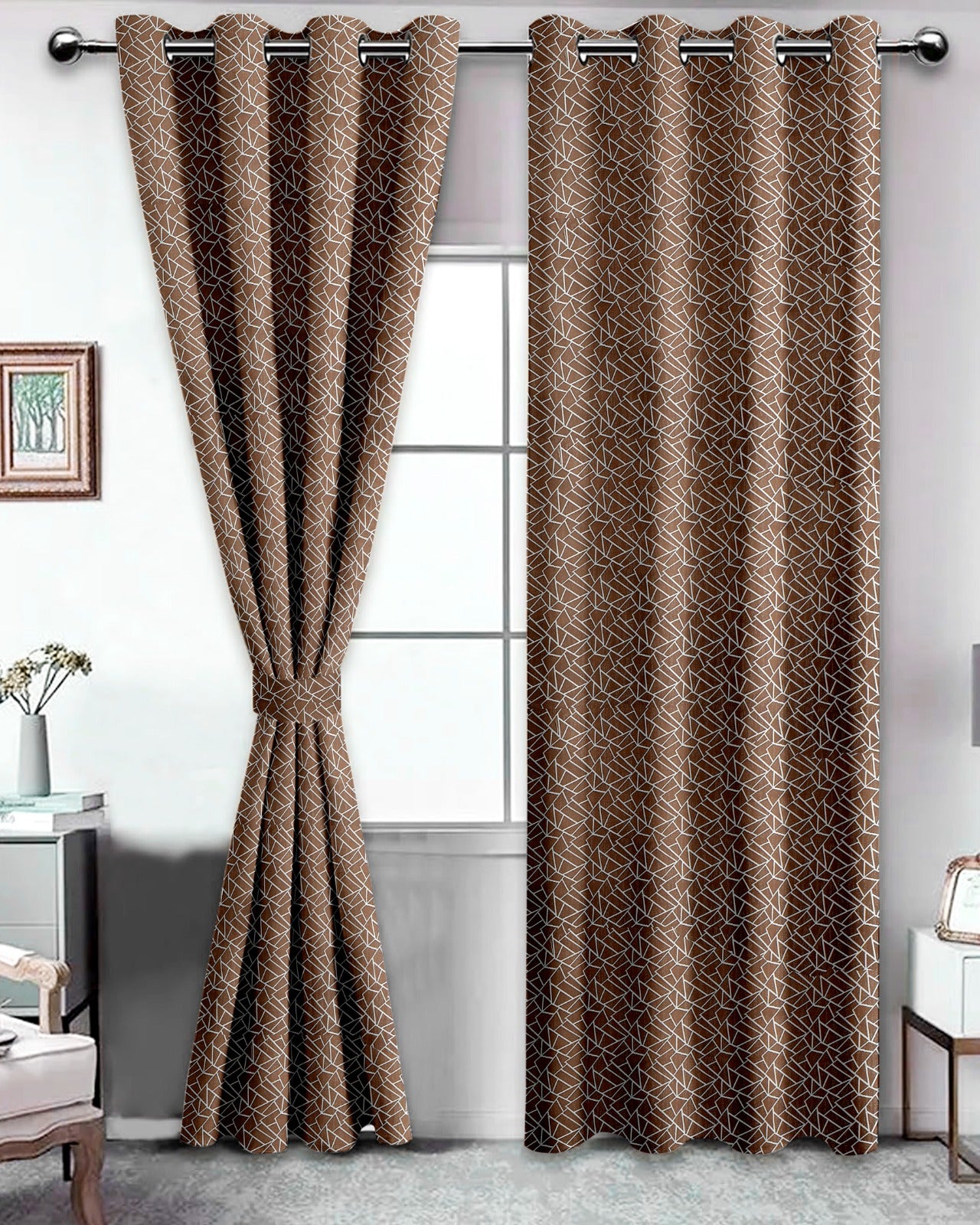 Radiance Coffee Curtains – Sophisticated Geometric Design for Warm Interiors