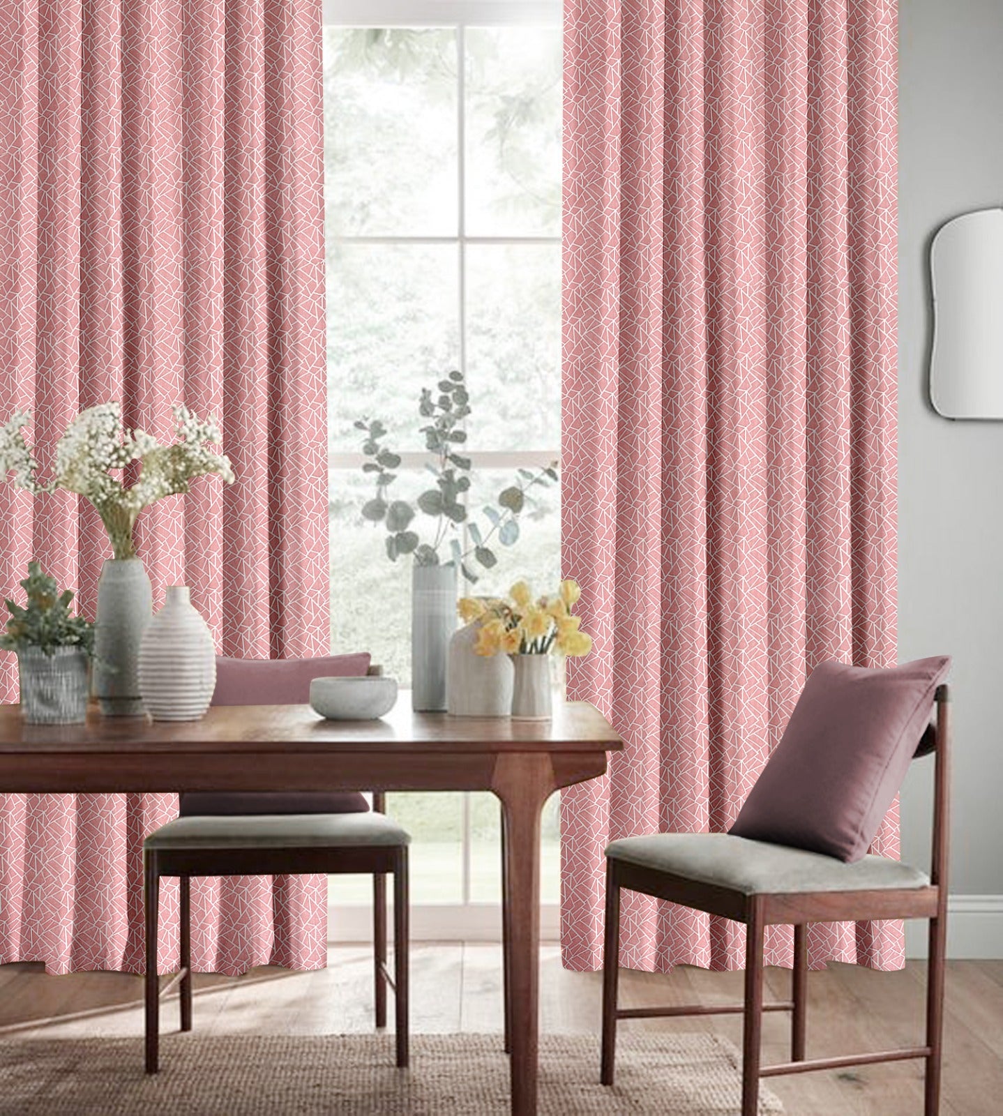 Radiance Pink Curtains – Elegant Geometric Design for Modern Living Spaces