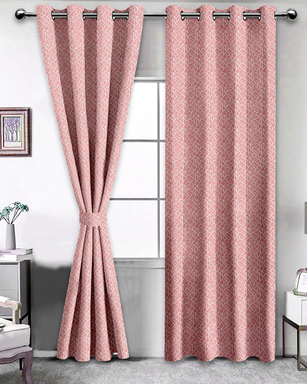 Radiance Pink Curtains – Elegant Geometric Design for Modern Living Spaces