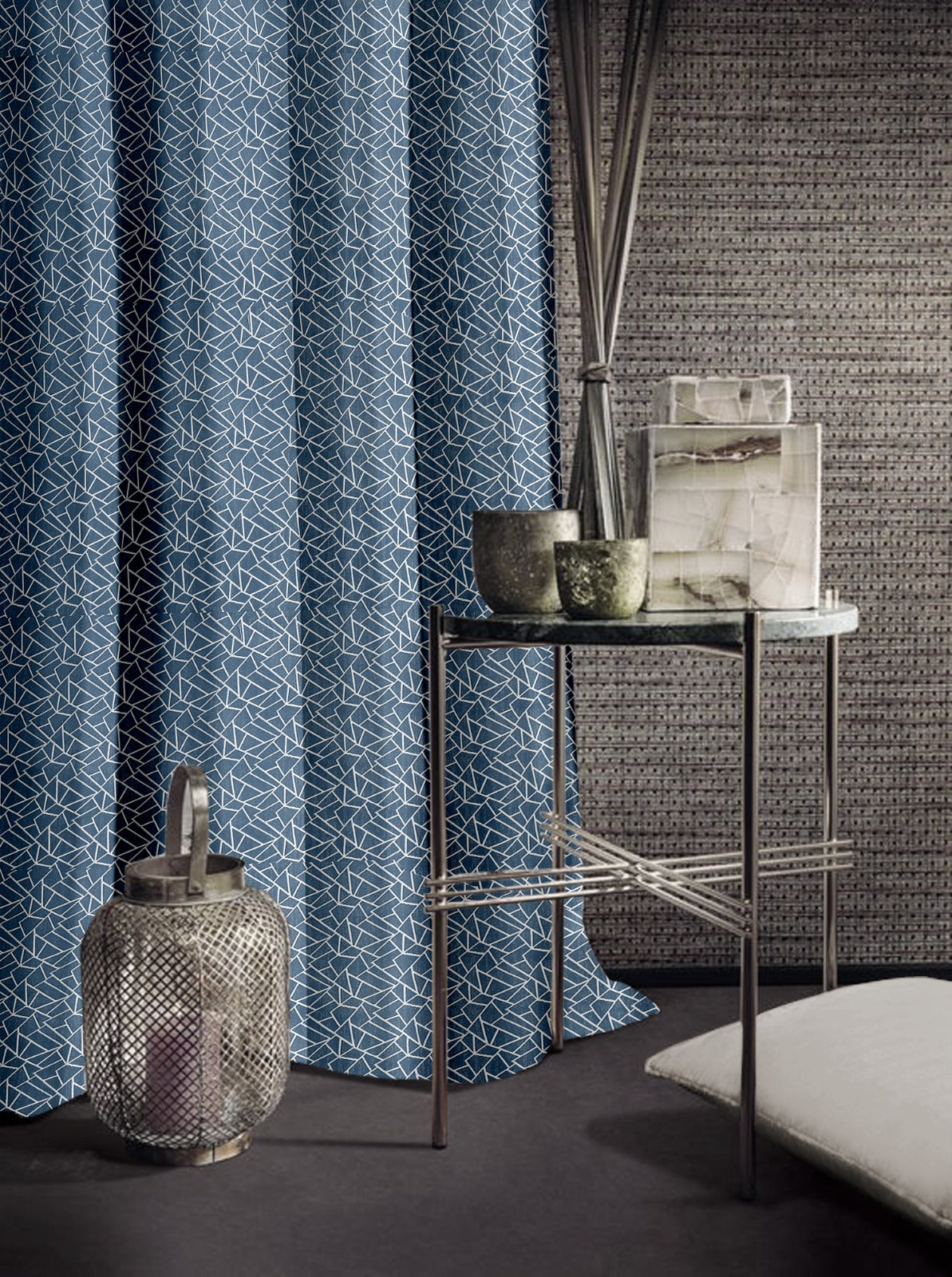Radiance Silver Blue Curtains – Modern Geometric Elegance for Sophisticated Spaces