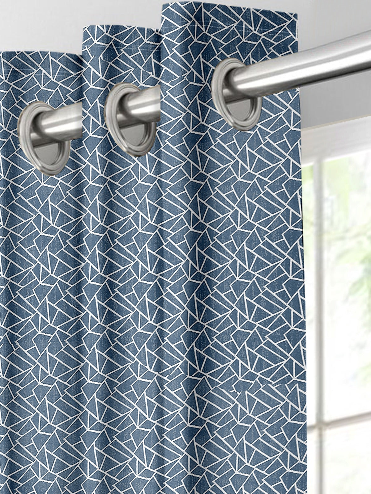 Radiance Silver Blue Curtains – Modern Geometric Elegance for Sophisticated Spaces